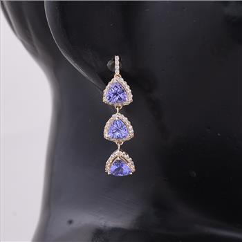 9K Gold 3.13 Ct Trillion Tanzanite Earrings