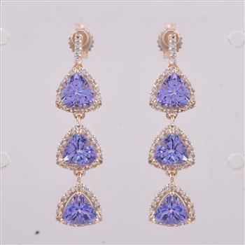 9K Gold 3.13 Ct Trillion Tanzanite Earrings