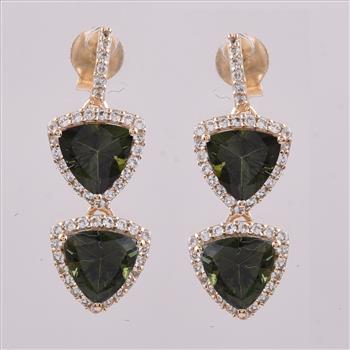 9K Gold 3.13 Ct Trillion Tourmaline Earrings