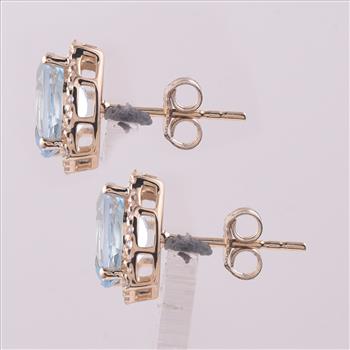 9K Gold 3.14 Ct Oval Blue Topaz Earrings