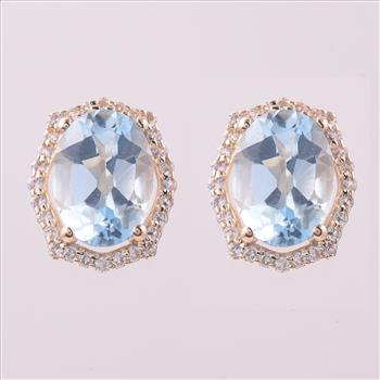 9K Gold 3.14 Ct Oval Blue Topaz Earrings