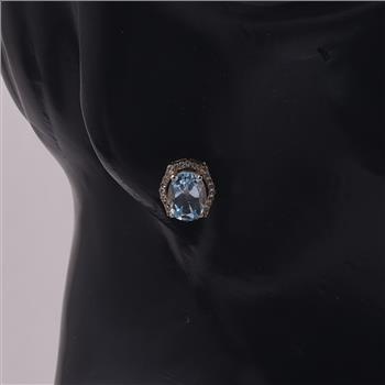 9K Gold 3.14 Ct Oval Blue Topaz Earrings
