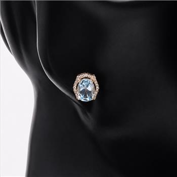 9K Gold 3.14 Ct Oval Blue Topaz Earrings