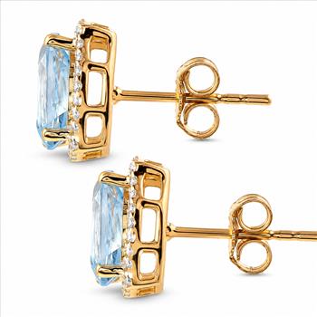 9K Gold 3.14 Ct Oval Blue Topaz Earrings