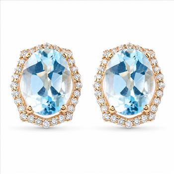 9K Gold 3.14 Ct Oval Blue Topaz Earrings