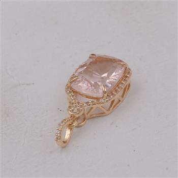 9K Gold 3.16 Ct Cushion Morganite Pendant