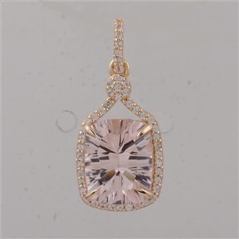 9K Gold 3.16 Ct Cushion Morganite Pendant