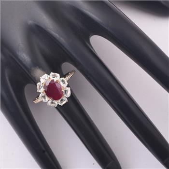 9K Gold 3.21 Ct Oval Ruby Ring 7 US Ring Size