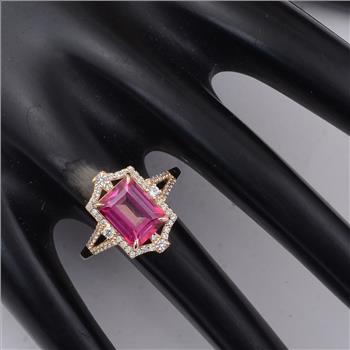 9K Gold 3.22 Ct Octagon Pink Topaz Ring  7 US Ring Size