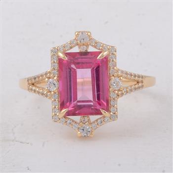 9K Gold 3.22 Ct Octagon Pink Topaz Ring  7 US Ring Size