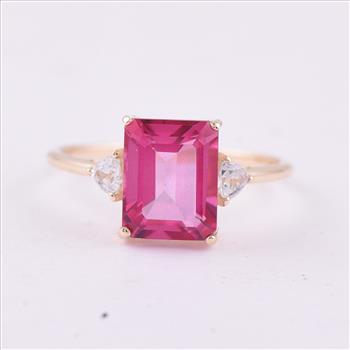 9K Gold 3.25 Ct Octagon Pink Topaz Ring 7 US Ring Size