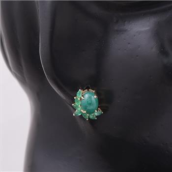 9K Gold 3.29 Ct Oval Emerald Earrings