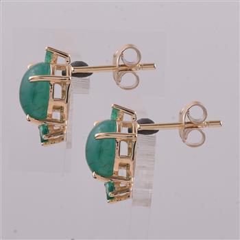 9K Gold 3.29 Ct Oval Emerald Earrings