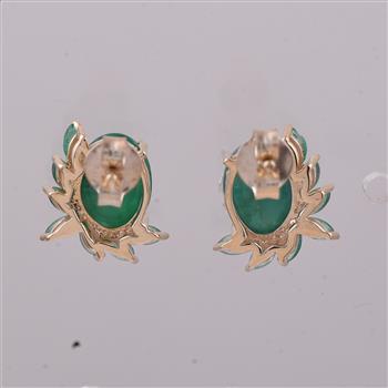9K Gold 3.29 Ct Oval Emerald Earrings