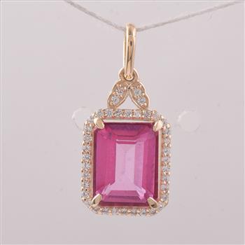 9K Gold 3.35 Ct Octagon Pink Topaz Pendant
