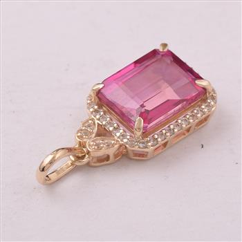 9K Gold 3.35 Ct Octagon Pink Topaz Pendant