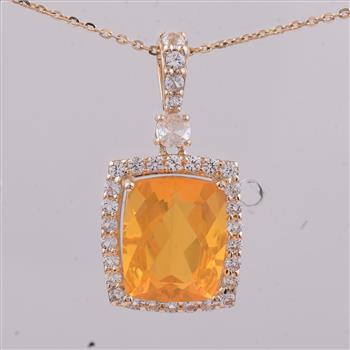 9K Gold 3.43 Ct Cushion Fire Opal Pendant