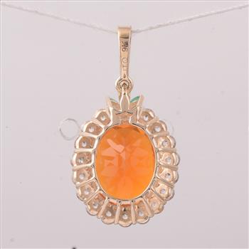 9K Gold 3.46 Ct Oval Fire Opal Pendant