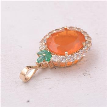9K Gold 3.46 Ct Oval Fire Opal Pendant