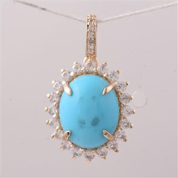 9K Gold 3.46 Ct Oval Turquoise Pendant