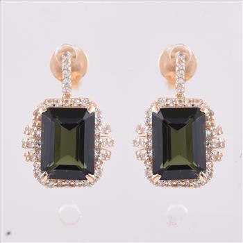 9K Gold 3.48 Ct Octagon Tourmaline Earrings