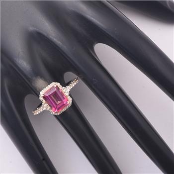 9K Gold 3.49 Ct Octagon Pink Topaz Ring 7 US Ring Size