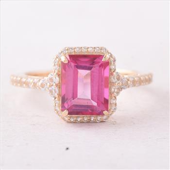 9K Gold 3.49 Ct Octagon Pink Topaz Ring 7 US Ring Size