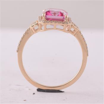 9K Gold 3.49 Ct Octagon Pink Topaz Ring 7 US Ring Size