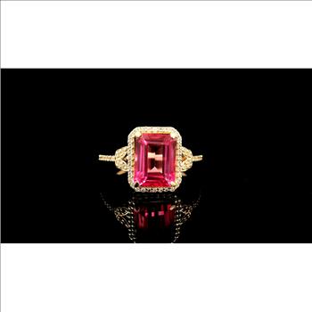 9K Gold 3.49 Ct Octagon Pink Topaz Ring 7 US Ring Size