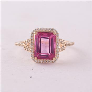 9K Gold 3.49 Ct Octagon Pink Topaz Ring 7 US Ring Size