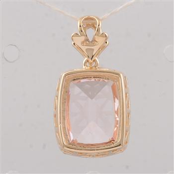 9K Gold 3.55 Ct Cushion Morganite Pendant