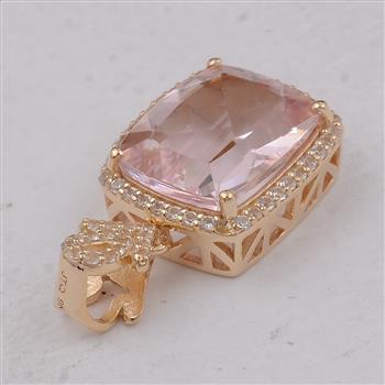9K Gold 3.55 Ct Cushion Morganite Pendant