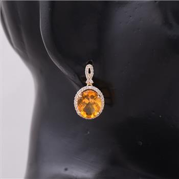 9K Gold 3.56 Ct Oval Br.Fire Opal Earrings