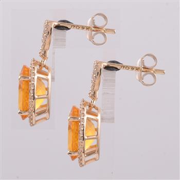 9K Gold 3.56 Ct Oval Br.Fire Opal Earrings
