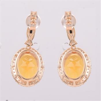 9K Gold 3.56 Ct Oval Br.Fire Opal Earrings
