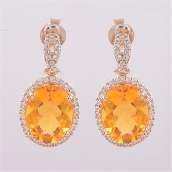 9K Gold 3.56 Ct Oval Br.Fire Opal Earrings