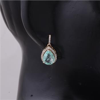 9K Gold 3.56 Ct Pear Emerald Earrings