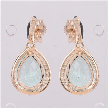 9K Gold 3.56 Ct Pear Emerald Earrings