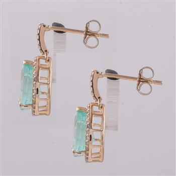9K Gold 3.56 Ct Pear Emerald Earrings