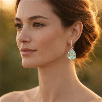 9K Gold 3.56 Ct Pear Emerald Earrings