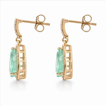 9K Gold 3.56 Ct Pear Emerald Earrings