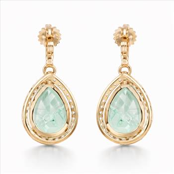 9K Gold 3.56 Ct Pear Emerald Earrings