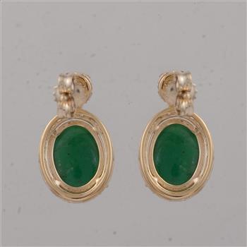 9K Gold 3.63 Ct Oval Emerald Earrings