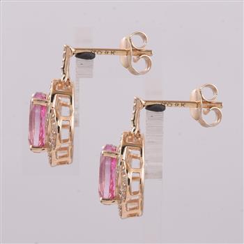 9K Gold 3.64 Ct Oval Pink Topaz Earrings