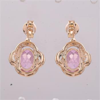 9K Gold 3.64 Ct Oval Pink Topaz Earrings