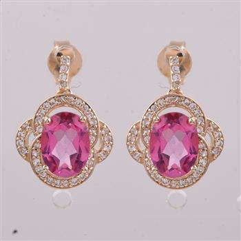 9K Gold 3.64 Ct Oval Pink Topaz Earrings
