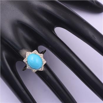 9K Gold 3.69 Ct Oval Turquoise Ring 7 US Ring Size