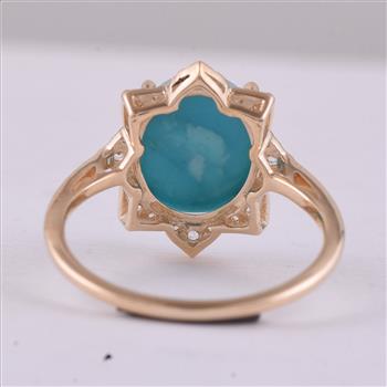 9K Gold 3.69 Ct Oval Turquoise Ring 7 US Ring Size