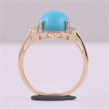 9K Gold 3.69 Ct Oval Turquoise Ring 7 US Ring Size