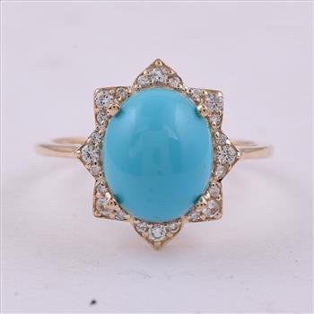 9K Gold 3.69 Ct Oval Turquoise Ring 7 US Ring Size